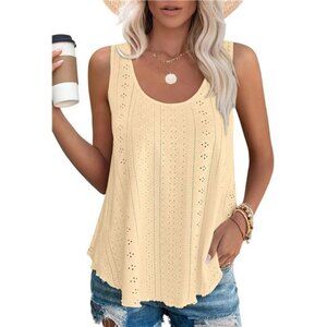 Women's Sleeveless Eyelet Embroidery Tank Top Scoop Neck Loose Fit Casual Summer